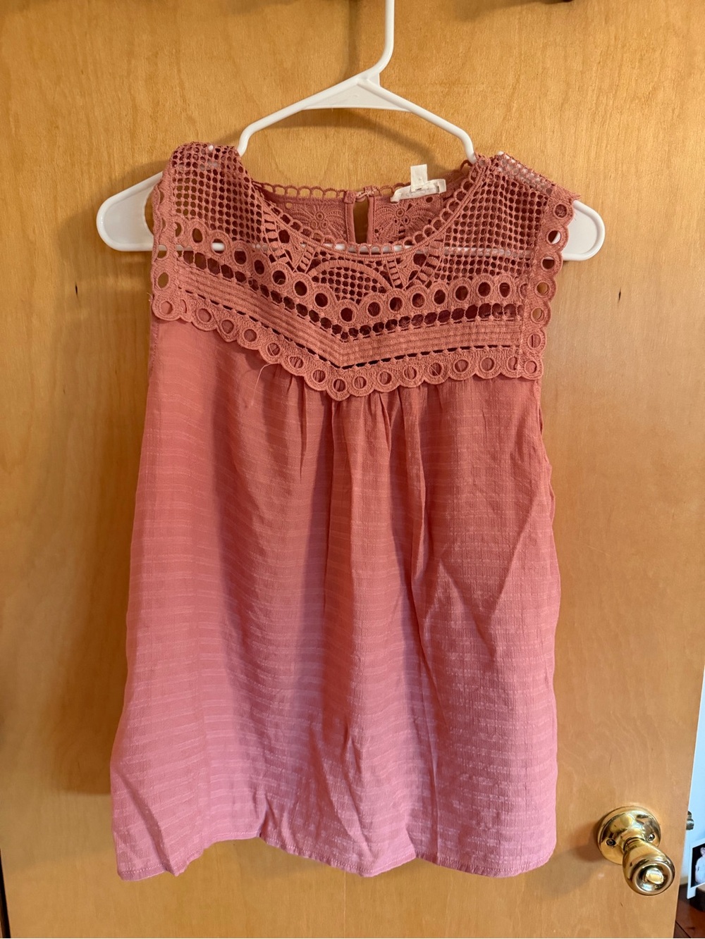 Pink Crochet Yoke Sleeveless Blouse